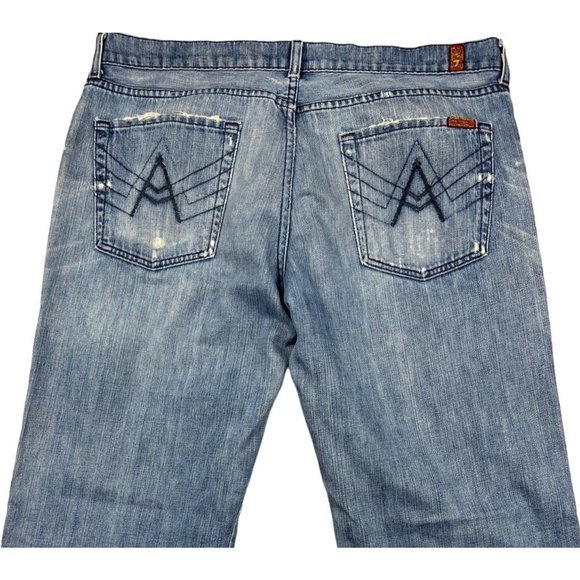 7 For All Mankind Men's Straight Leg Button Fly Blue jeans - Picture 5 of 6